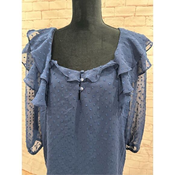 Gibson look 3/4 sleeve navy blue ruffle blouse size medium - Picture 4 of 10